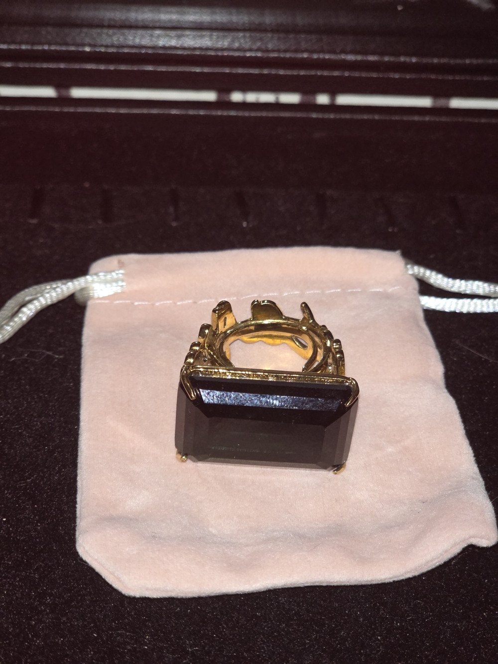 kate spade gold-tone "What A Gem" Script ring with dark green rectangular stone